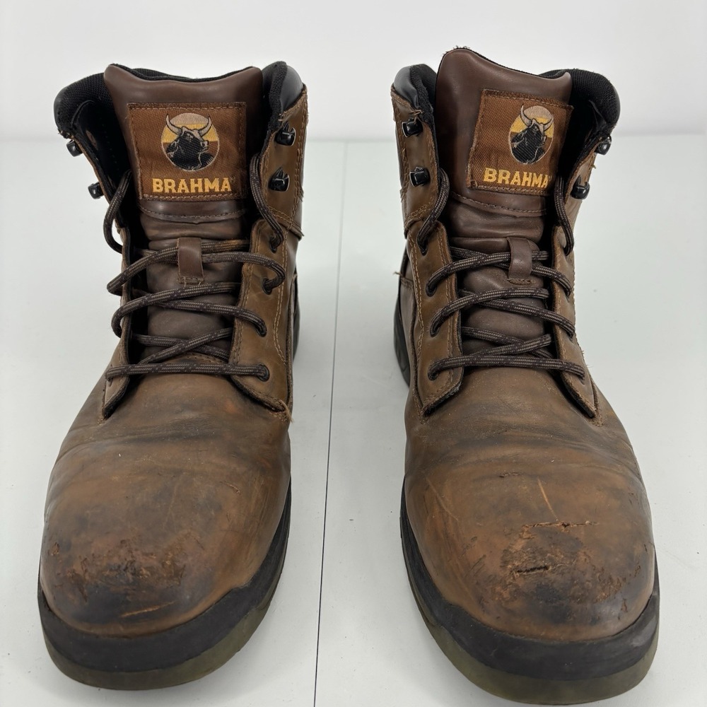 Brahma Steel Toe Boots Mens 10.5 Brown Work Leather Lace Up Safety Construction